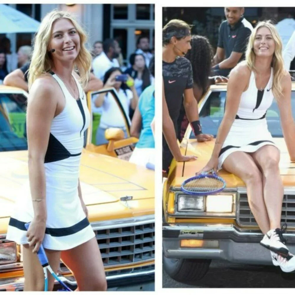 Nwt Nike Maria Sharapova Tennis Dress w/ Bra white black skirt M Medium